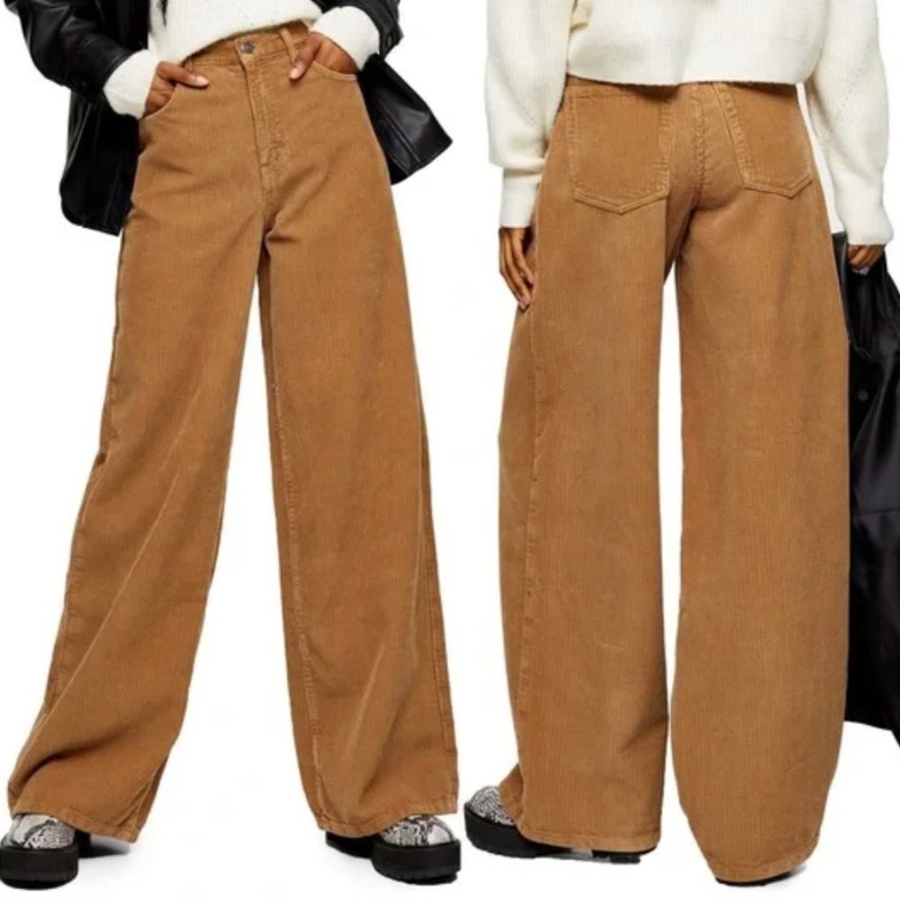 Brand New Topshop Wide Curduroy Pants in Camel Size 26x30